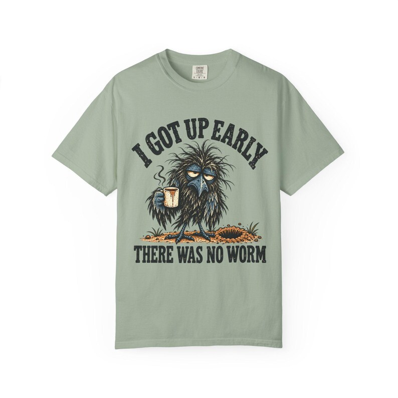 Funny Crow T-Shirt - I Got Up Early, There Was No Worm, Vintage Bird & Coffee Graphic Tee image 7