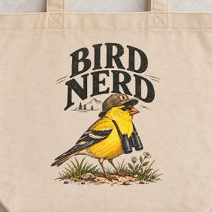 Birdwatching Tote Bag - Bird Nerd, Yellow Finch Organic Cotton Canvas Bag, Birder Gift image 4