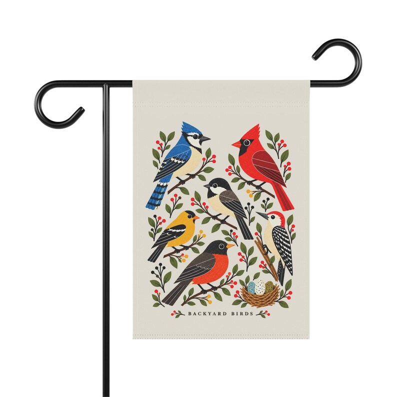 Bird Garden Flag — Backyard Birds Illustration, Double-Sided 12 × 18 Inch Garden Decor image 7