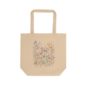 Wildflower Tote Bag for Books & Market Finds — Vintage Wildflower Meadow, Botanical Cotton Canvas Bag image 2