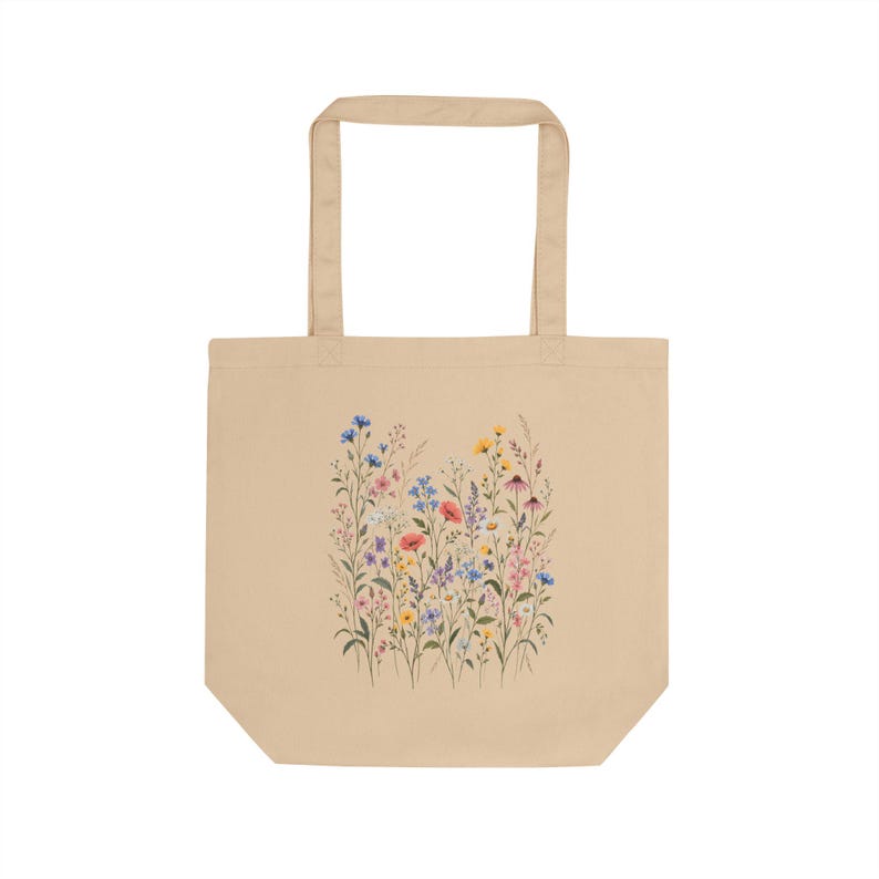 Wildflower Tote Bag for Books & Market Finds — Vintage Wildflower Meadow, Botanical Cotton Canvas Bag image 2