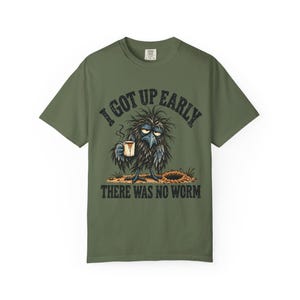 Funny Crow T-Shirt - I Got Up Early, There Was No Worm, Vintage Bird & Coffee Graphic Tee image 6