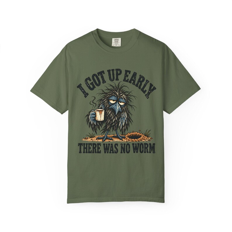 Funny Crow T-Shirt - I Got Up Early, There Was No Worm, Vintage Bird & Coffee Graphic Tee image 6