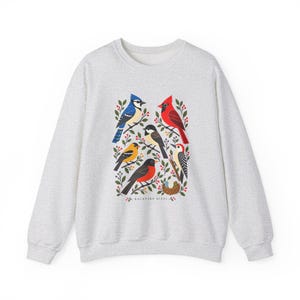 Backyard Birds Sweatshirt with Colorful Nature Art, Unisex Crewneck for Birdwatchers image 6
