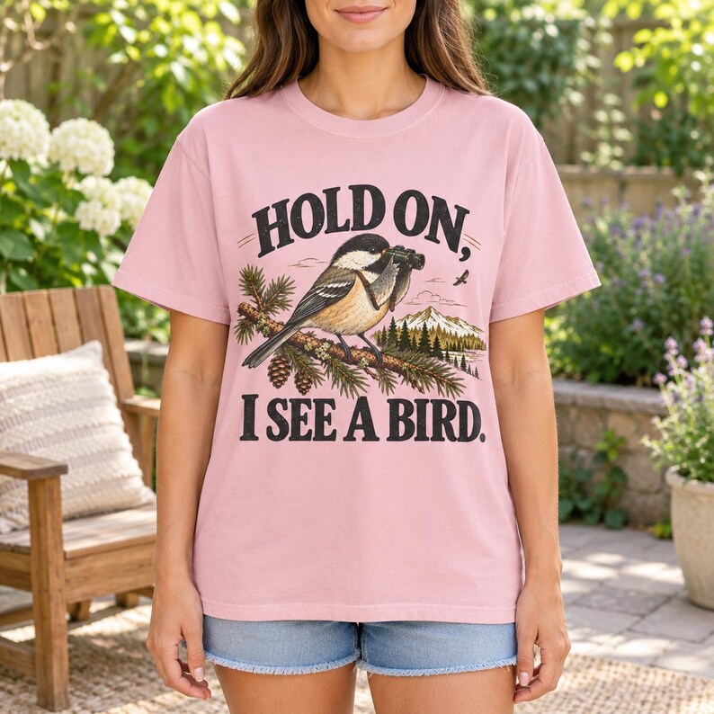Birdwatching T-Shirt - Hold On, I See a Bird, Vintage Chickadee Graphic Tee for Bird Lovers image 3