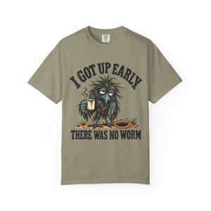 Funny Crow T-Shirt - I Got Up Early, There Was No Worm, Vintage Bird & Coffee Graphic Tee image 5