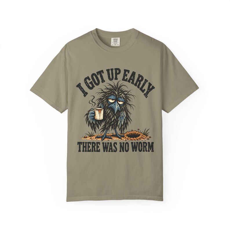 Funny Crow T-Shirt - I Got Up Early, There Was No Worm, Vintage Bird & Coffee Graphic Tee image 5