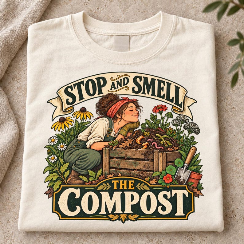 Funny Gardening T-Shirt - Stop and Smell the Compost, Comfort Colors Botanical Graphic image 1