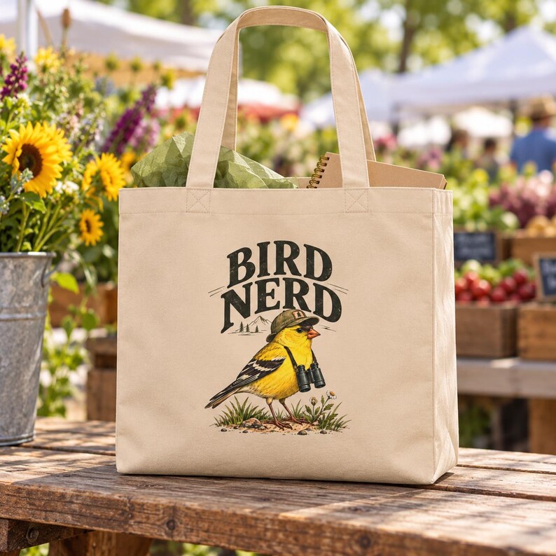 Birdwatching Tote Bag - Bird Nerd, Yellow Finch Organic Cotton Canvas Bag, Birder Gift image 7