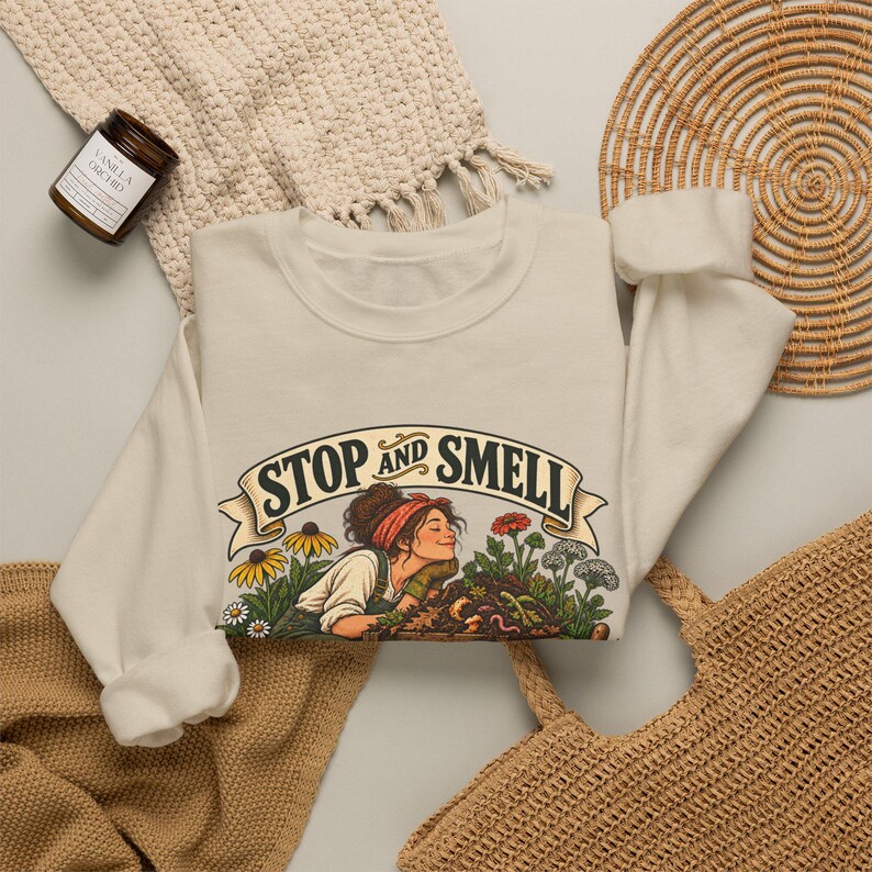 Compost Lovers Sweatshirt - Stop and Smell the Compost, Vintage Garden Art Crewneck image 5