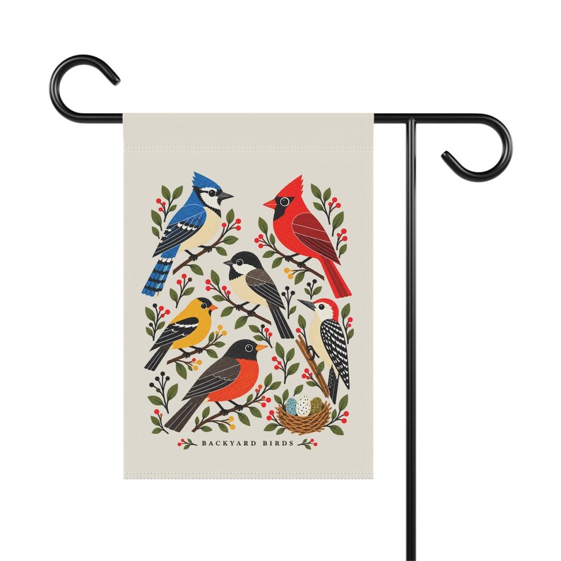 Bird Garden Flag — Backyard Birds Illustration, Double-Sided 12 × 18 Inch Garden Decor image 8