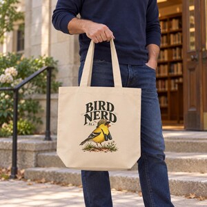 Birdwatching Tote Bag - Bird Nerd, Yellow Finch Organic Cotton Canvas Bag, Birder Gift image 8
