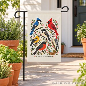 Bird Garden Flag — Backyard Birds Illustration, Double-Sided 12 × 18 Inch Garden Decor image 6