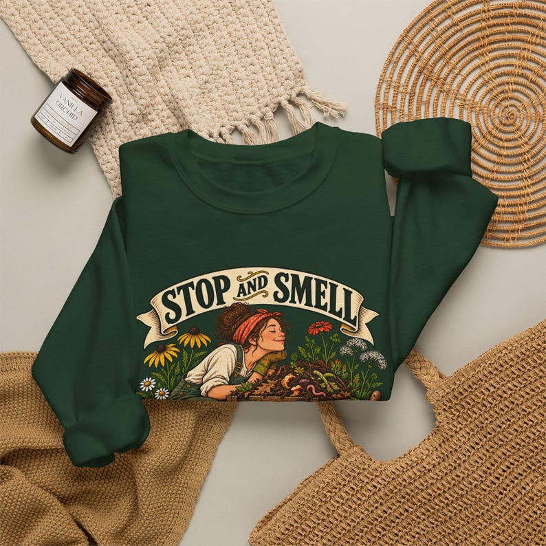 Compost Lovers Sweatshirt - Stop and Smell the Compost, Vintage Garden Art Crewneck image 8