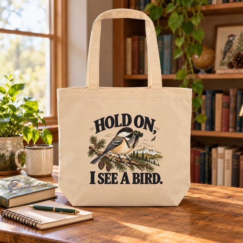 Birdwatching Tote Bag - Hold On, I See a Bird, Chickadee Organic Cotton Canvas Bag, Birder Gift image 5