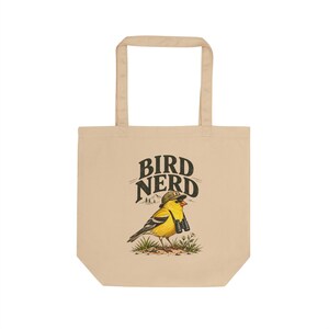 Birdwatching Tote Bag - Bird Nerd, Yellow Finch Organic Cotton Canvas Bag, Birder Gift image 2