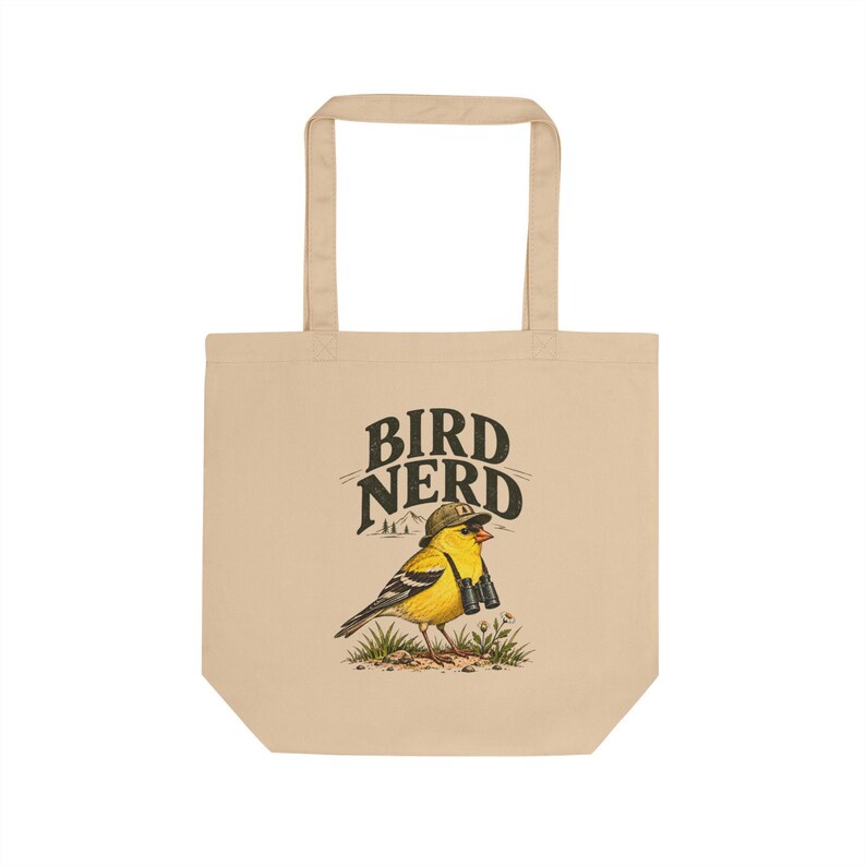 Birdwatching Tote Bag - Bird Nerd, Yellow Finch Organic Cotton Canvas Bag, Birder Gift image 2