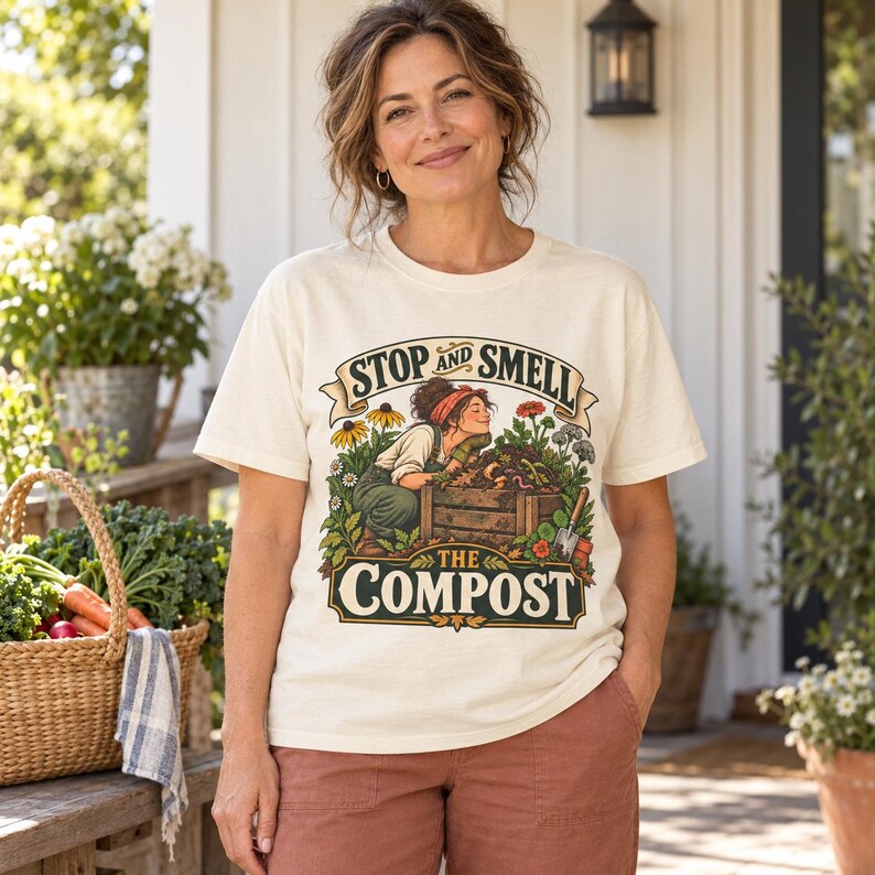 Funny Gardening T-Shirt - Stop and Smell the Compost, Comfort Colors Botanical Graphic image 15