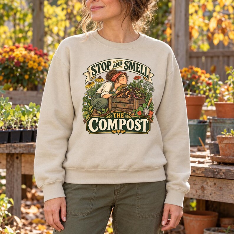 Compost Lovers Sweatshirt - Stop and Smell the Compost, Vintage Garden Art Crewneck image 15