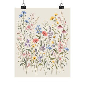 Wildflower Wall Art — Vintage Wildflower Meadow, Unframed Botanical Poster in Soft Pastel Colors image 7