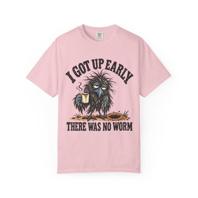 Funny Crow T-Shirt - I Got Up Early, There Was No Worm, Vintage Bird & Coffee Graphic Tee image 10