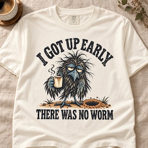 Funny Crow T-Shirt - I Got Up Early, There Was No Worm, Vintage Bird & Coffee Graphic Tee image 1