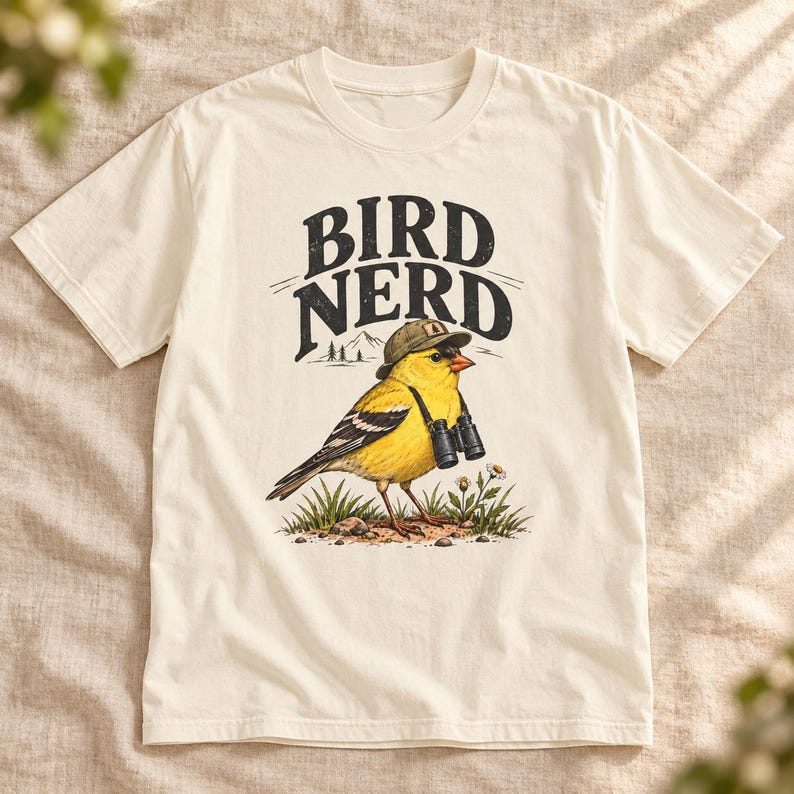 Birdwatching T-Shirt - Bird Nerd, Vintage Goldfinch Graphic Tee for Bird Lovers image 1