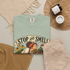 Funny Gardening T-Shirt - Stop and Smell the Compost, Comfort Colors Botanical Graphic image 8