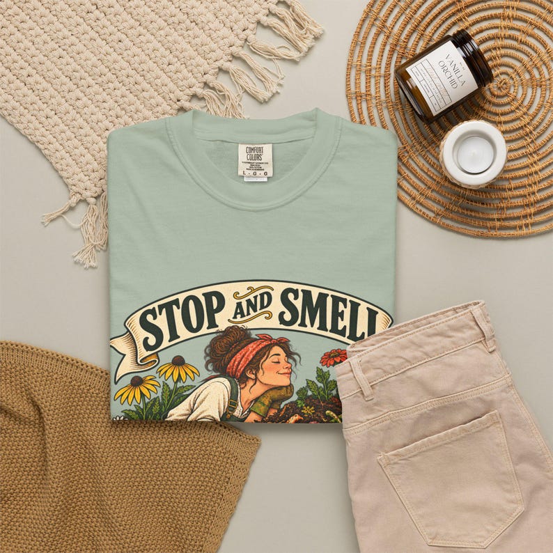 Funny Gardening T-Shirt - Stop and Smell the Compost, Comfort Colors Botanical Graphic image 8