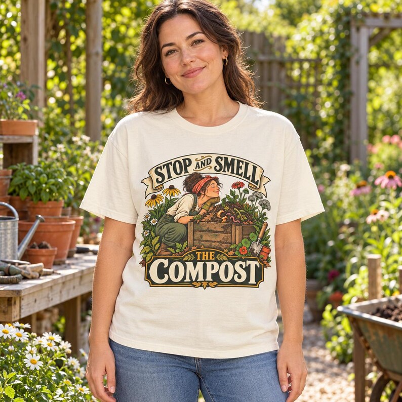 Funny Gardening T-Shirt - Stop and Smell the Compost, Comfort Colors Botanical Graphic image 14