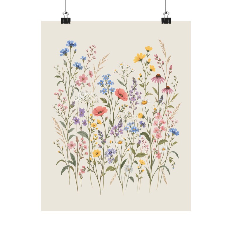 Wildflower Wall Art — Vintage Wildflower Meadow, Unframed Botanical Poster in Soft Pastel Colors image 6