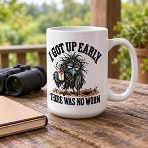 Funny Crow Coffee Mug - I Got Up Early, There Was No Worm, 15 oz Ceramic Cup for Slow Mornings image 6