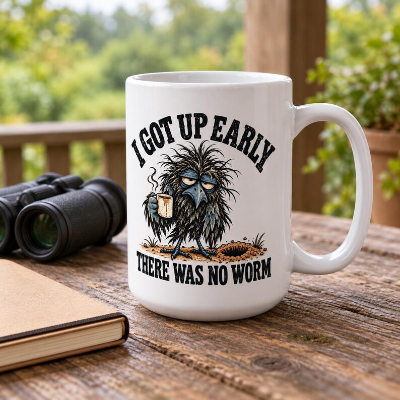 Funny Crow Coffee Mug - I Got Up Early, There Was No Worm, 15 oz Ceramic Cup for Slow Mornings image 6