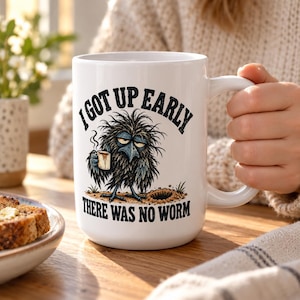Funny Crow Coffee Mug - I Got Up Early, There Was No Worm, 15 oz Ceramic Cup for Slow Mornings image 1