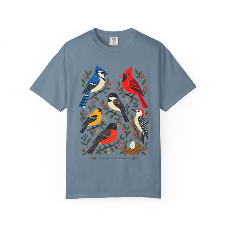 Camiseta para observadores de aves - Pájaros del jardín, camiseta colorida con estampado de aves de jardín, regalo para amantes de la naturaleza imagen 11