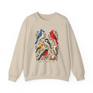 Backyard Birds Sweatshirt with Colorful Nature Art, Unisex Crewneck for Birdwatchers image 4