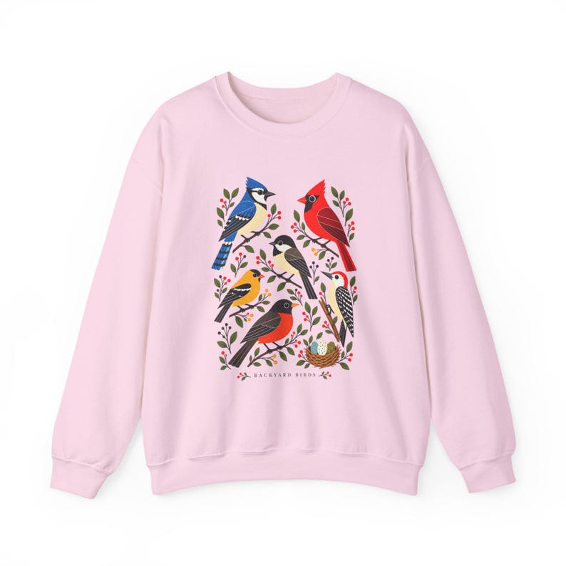Backyard Birds Sweatshirt with Colorful Nature Art, Unisex Crewneck for Birdwatchers image 11