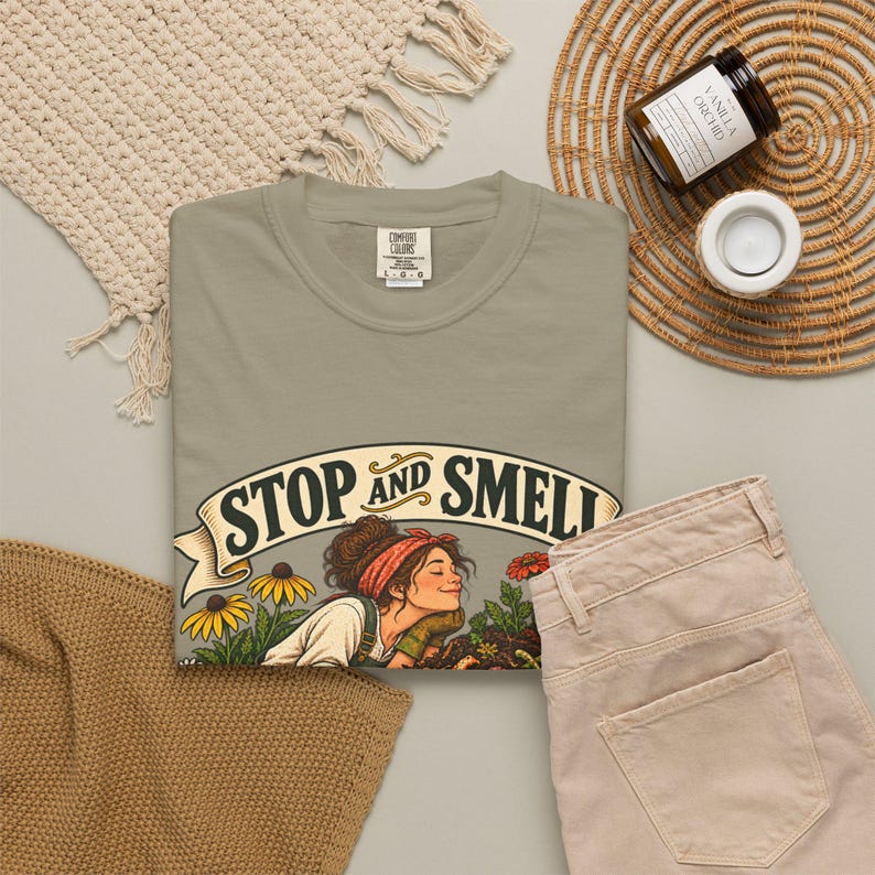 Funny Gardening T-Shirt - Stop and Smell the Compost, Comfort Colors Botanical Graphic image 6