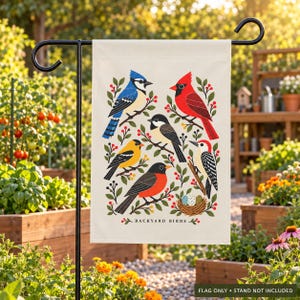 Bird Garden Flag — Backyard Birds Illustration, Double-Sided 12 × 18 Inch Garden Decor image 5