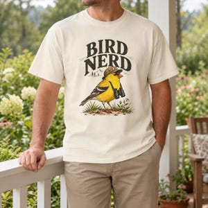 Birdwatching T-Shirt - Bird Nerd, Vintage Goldfinch Graphic Tee for Bird Lovers image 3
