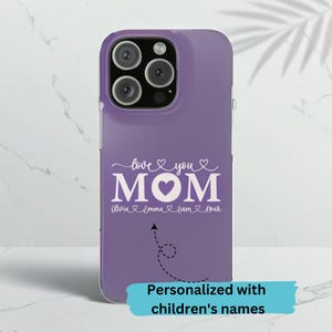 Love You Mom iPhone Case – Personalized Mother’s Day Gift with Kids&#39; Names, Custom Heart Phone Cover for Apple Models