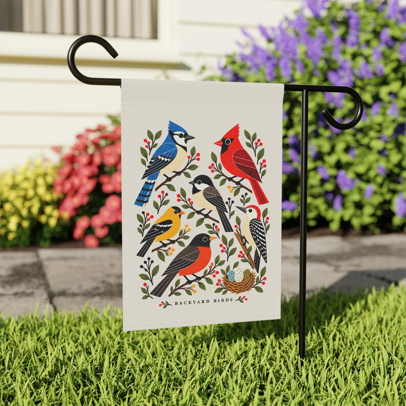 Bird Garden Flag — Backyard Birds Illustration, Double-Sided 12 × 18 Inch Garden Decor image 4