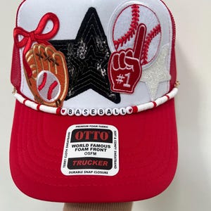 Custom baseball trucker hat with baseball chain!  Customize even more by adding your player’s number to the existing design!