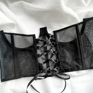 Sheer Mesh Underbust Corset – Lace-Up Lingerie, Reversible, Custom Size