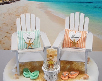 Artisan Beach Wedding Cake Topper Fits 6 Inch Tier Custom Colors Handmade Personalized Adirondack Chairs Bucket Flip Flops Shells Tropical