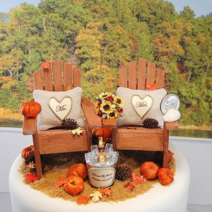 Wedding Cake Topper Fall Rustic Barn Handmade by Seller Custom Personalized Adirondacks Champagne Bucket Bride Bouquet Fits 6 inch Tier
