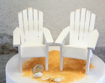 Handmade Adirondack 2 Mini Beach Chairs Wedding Cake Topper fits 6 inch Cake Top Custom Colors Mini Seashells included Best Artisan Cake Top