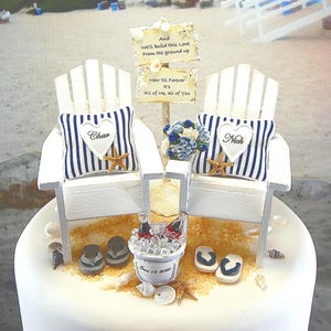 Beach Wedding Cake Topper 6 Inch Custom Color For 6 Inch Tier Personalized Handmade Adirondacks, Sign Beverage Bucket Bouquet Flip Flops