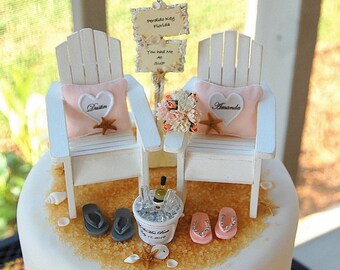 Beach Chairs Wedding Cake Topper 6 Inch Custom Colors Fits 6 Inch Tier Personalized Handmade Adirondacks Custom Sign Beverage Bouquet