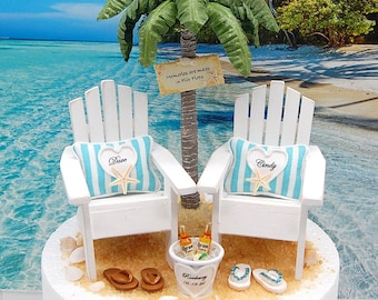 Beach Wedding Cake Topper Fits 6 Inch Tier Custom Colors Handmade Personalized Chairs Palm Tree Sign Bucket Flip Flops Wedding Shower Gift
